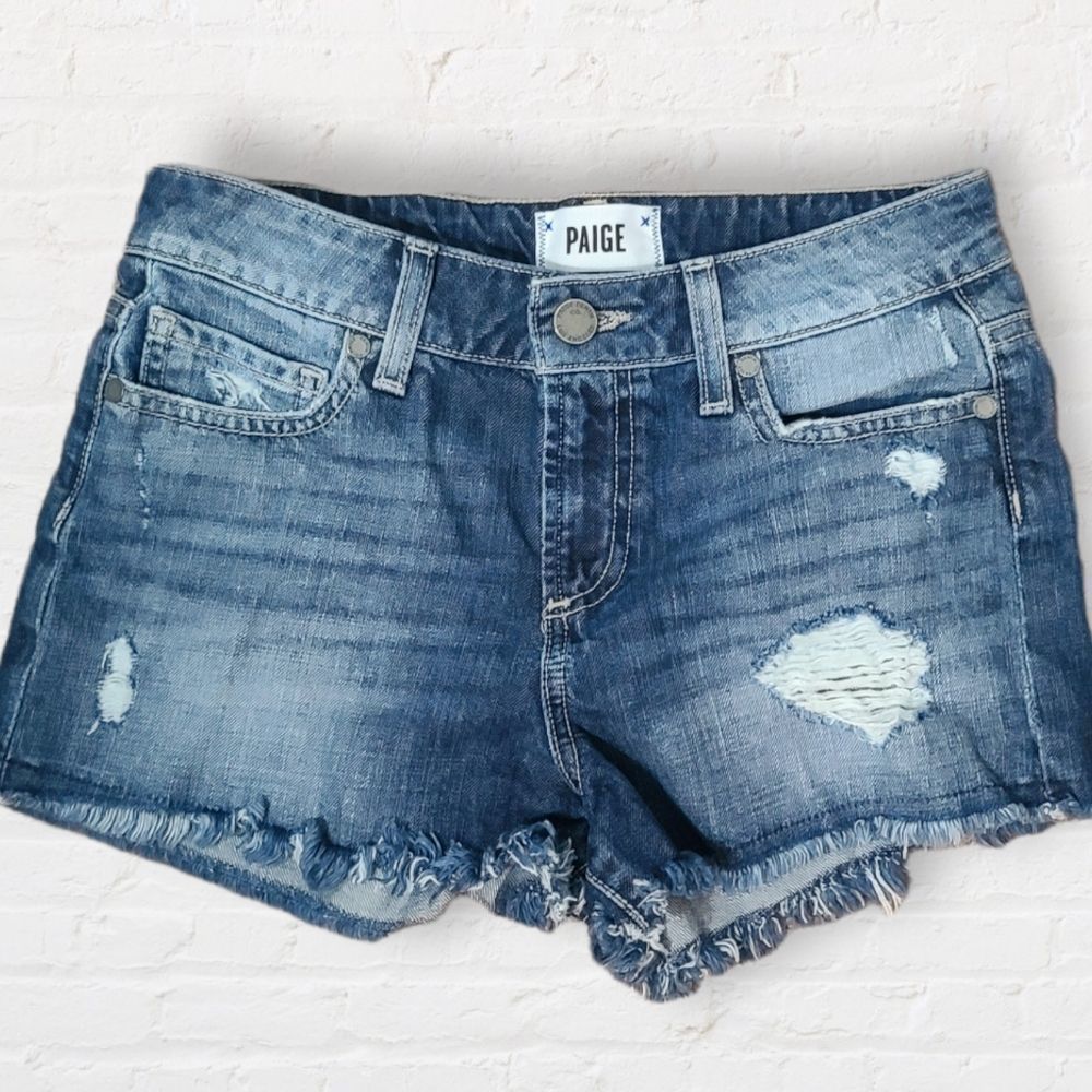 Paige | Daryn Short Izza Destructed Denim Shorts Sz 24